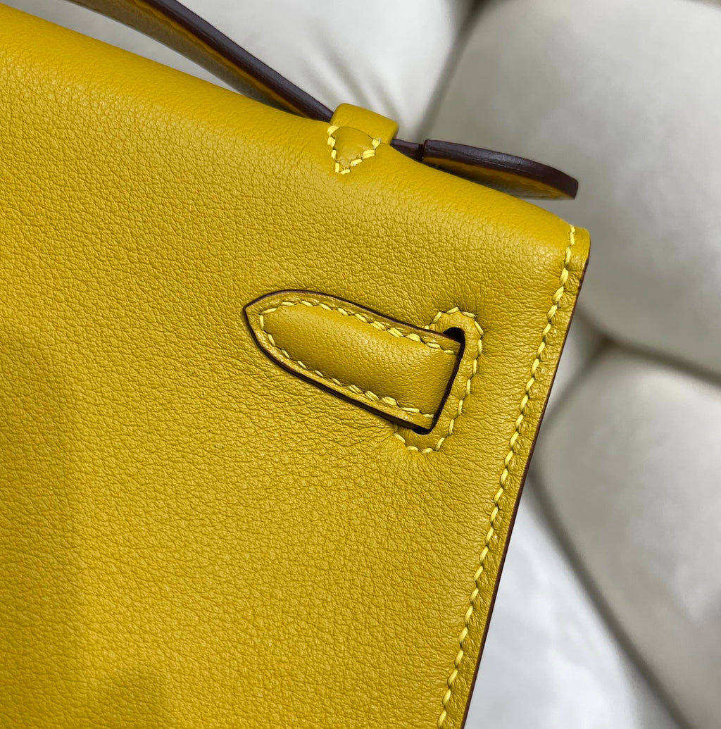 Hermes Kelly Bag 22 Yellow Swift Leather Silver Hardware