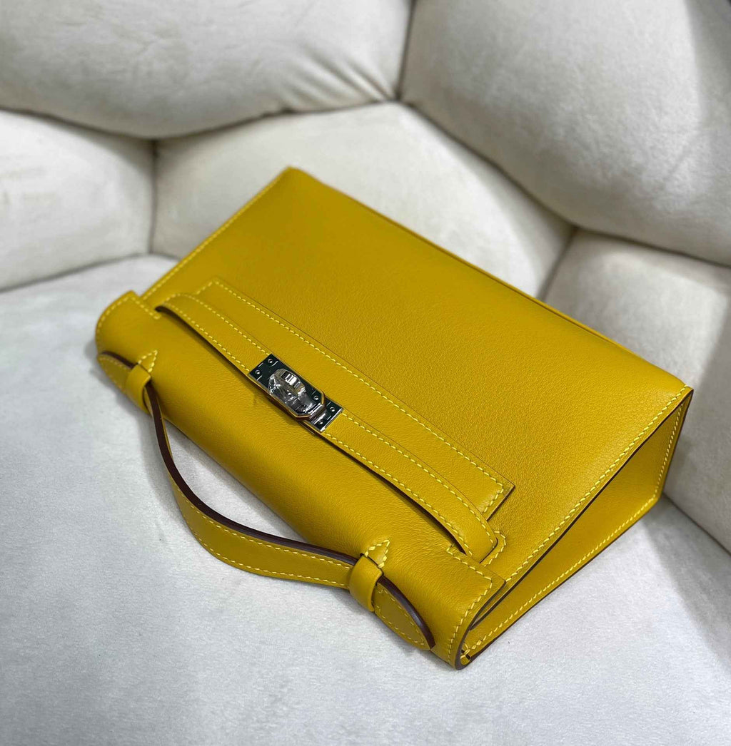 Hermes Kelly Bag 22 Yellow Swift Leather Silver Hardware