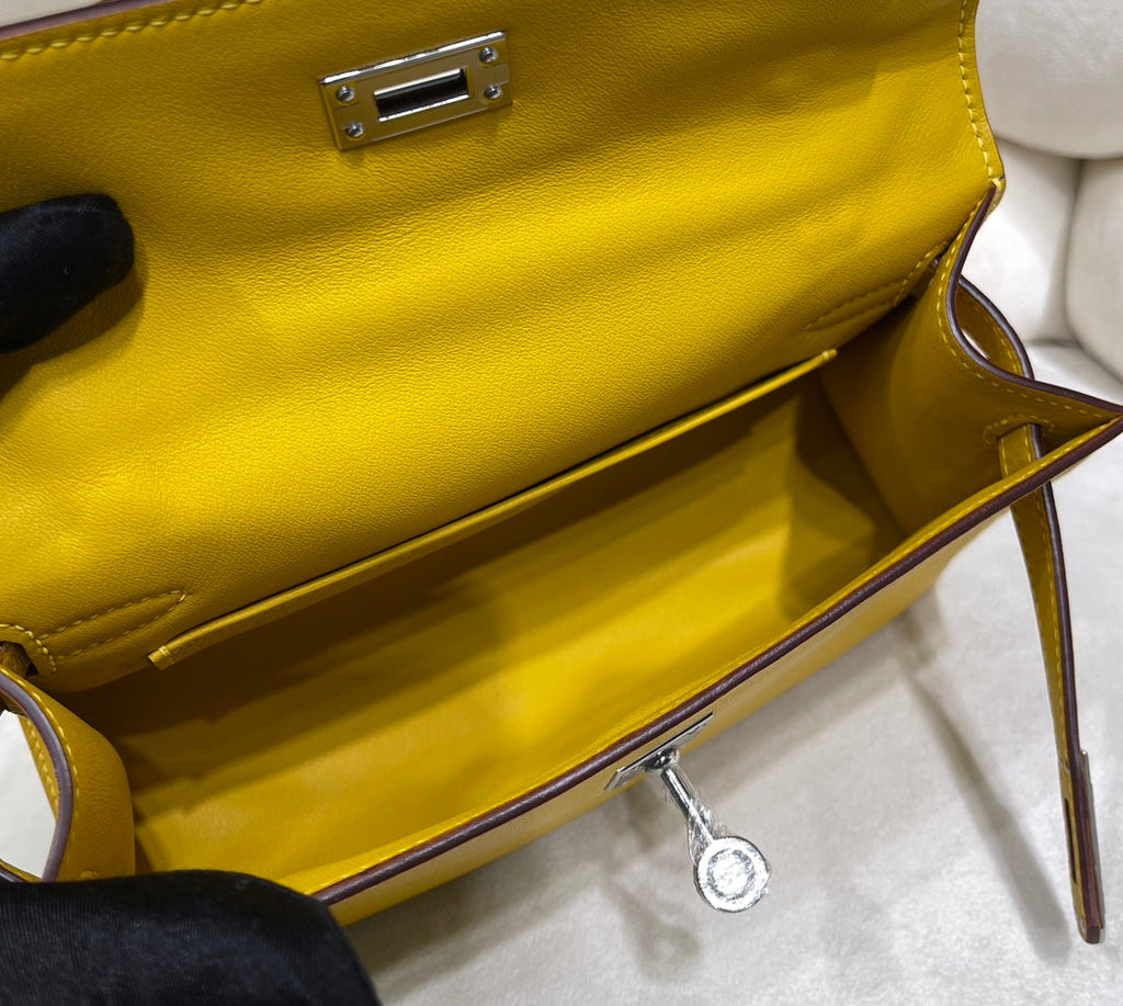 Hermes Kelly Bag 22 Yellow Swift Leather Silver Hardware