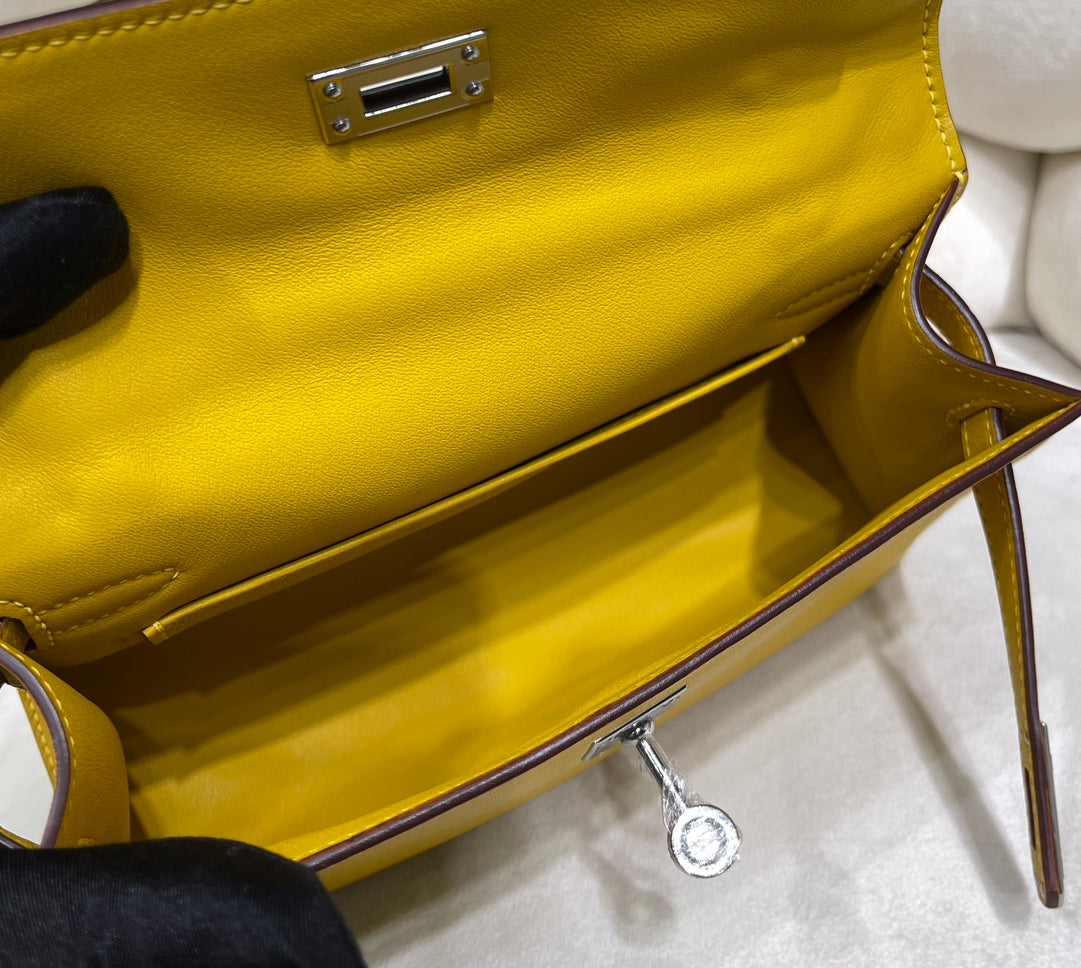 Hermes Kelly Bag 22 Yellow Swift Leather Silver Hardware