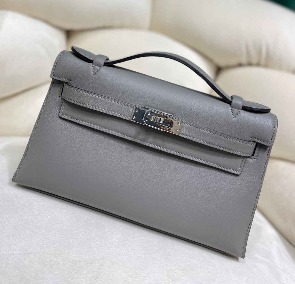 Hermes Kelly Bag 22 Gray Swift Leather Silver Hardware