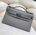 Hermes Kelly Bag 22 Gray Swift Leather Silver Hardware