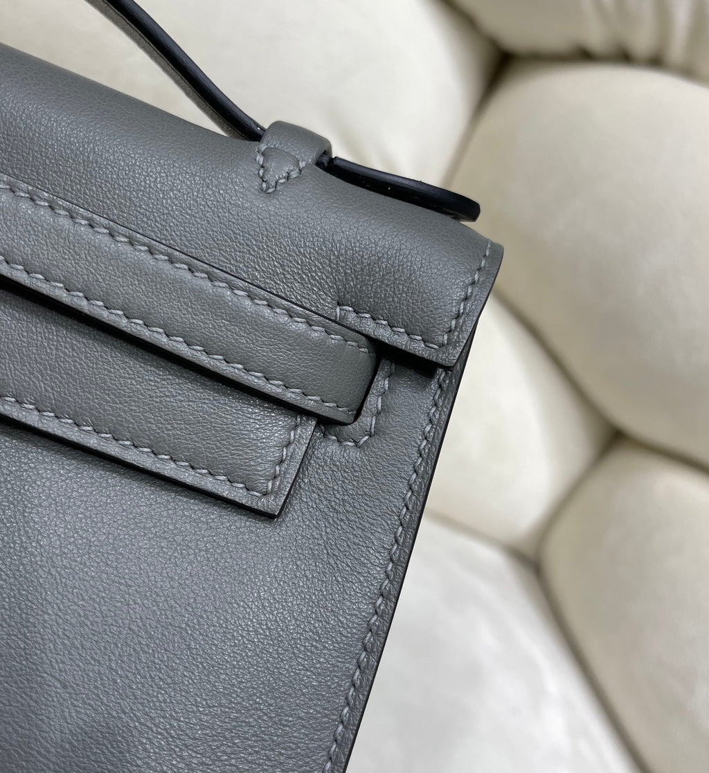 Hermes Kelly Bag 22 Gray Swift Leather Silver Hardware