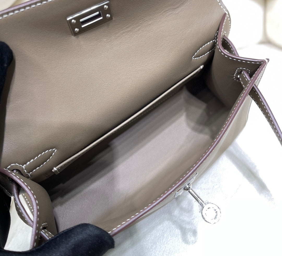 Hermes Kelly Bag 22 Swift Leather Gray Silver Hardware