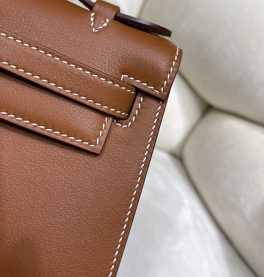 Hermes Kelly Bag 22 Brown Swift Leather Silver Hardware