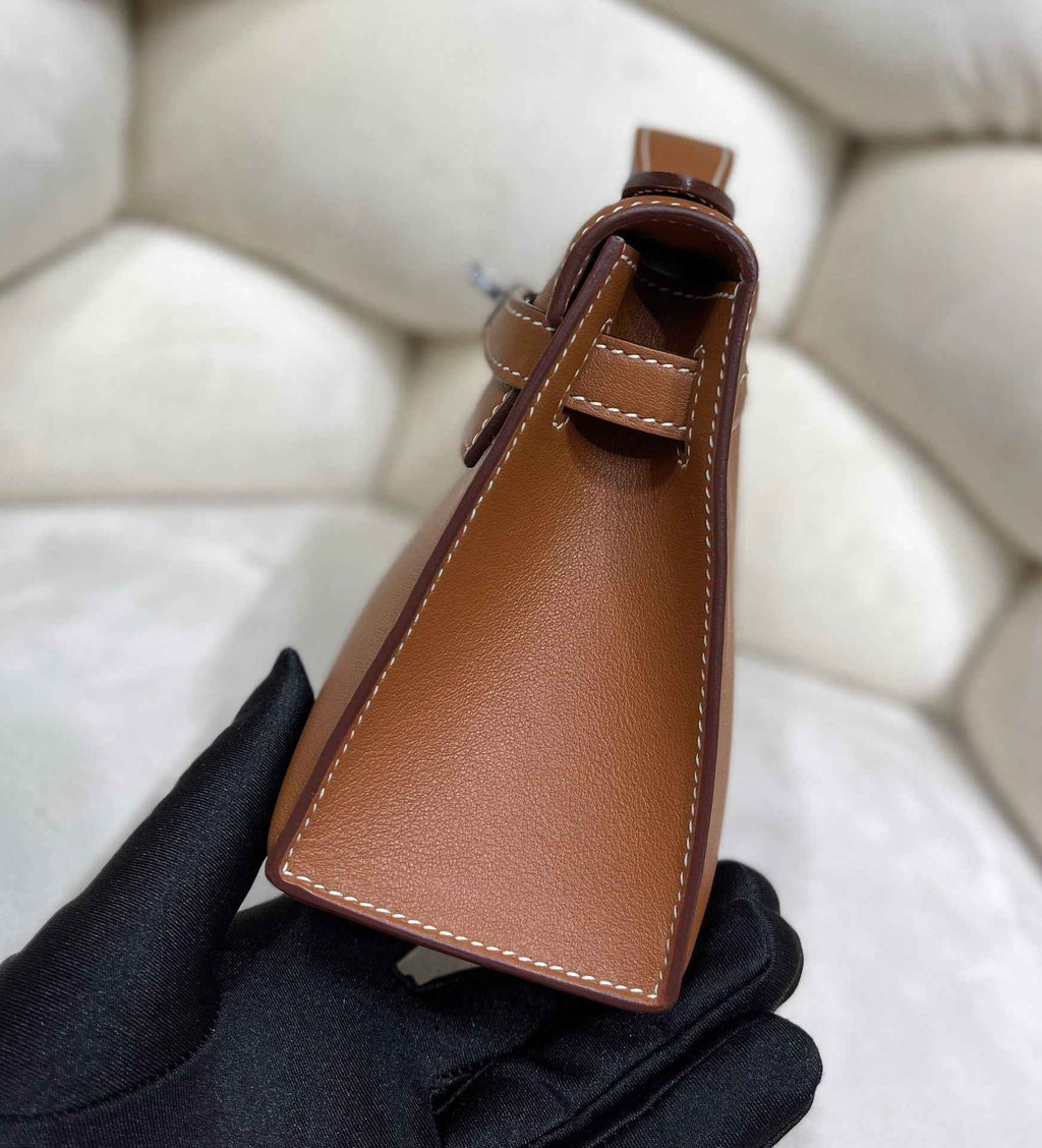 Hermes Kelly Bag 22 Brown Swift Leather Silver Hardware