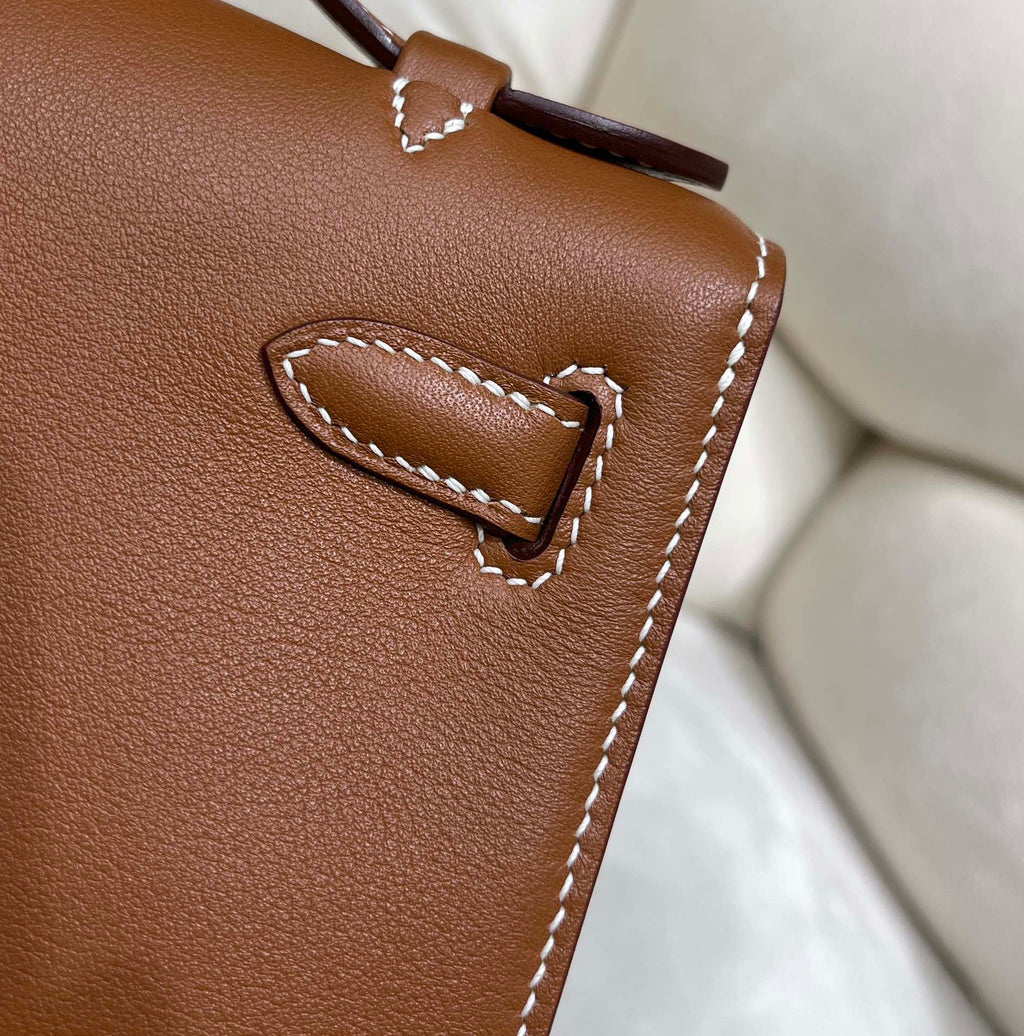 Hermes Kelly Bag 22 Brown Swift Leather Silver Hardware