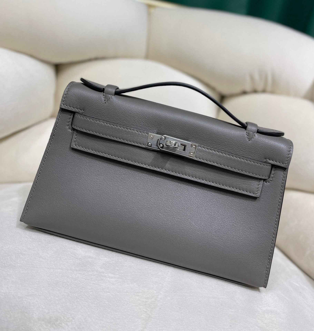 Hermes Kelly Bag 22 Dark Gray Swift Leather Silver Hardware