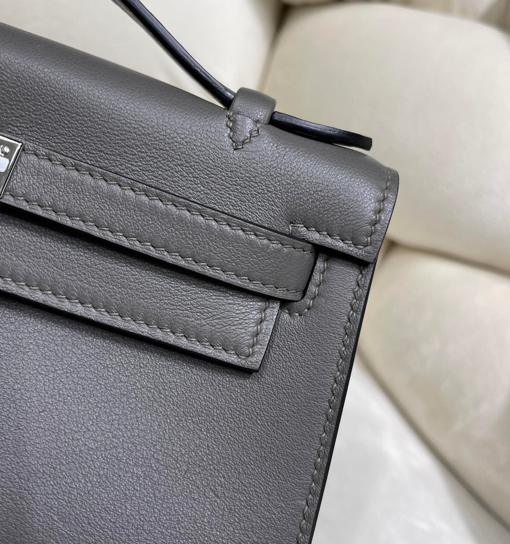 Hermes Kelly Bag 22 Dark Gray Swift Leather Silver Hardware
