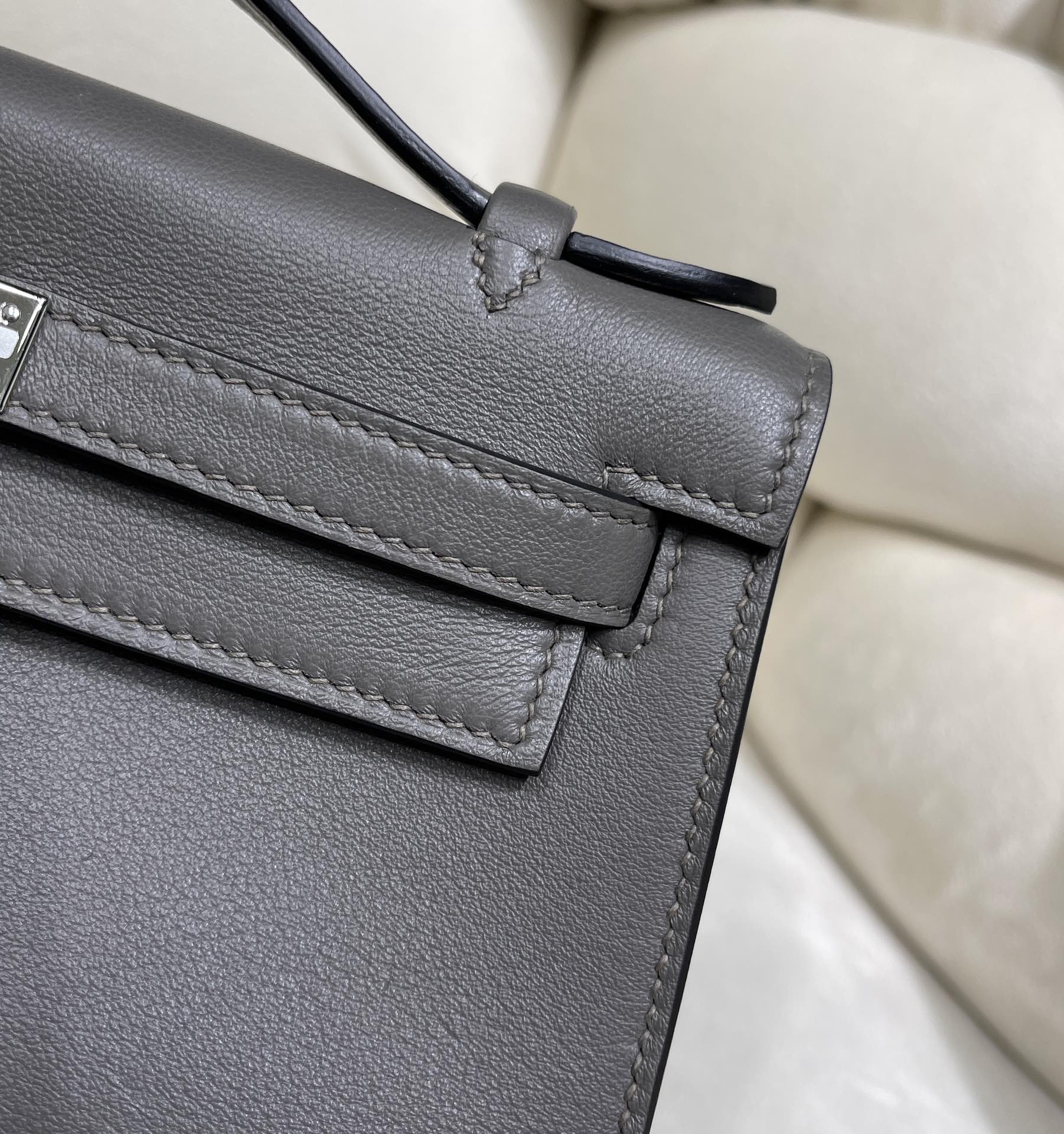 Hermes Kelly Bag 22 Dark Gray Swift Leather Silver Hardware