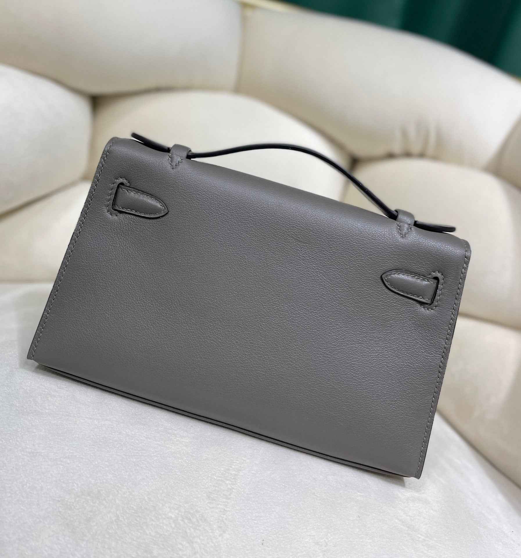 Hermes Kelly Bag 22 Dark Gray Swift Leather Silver Hardware
