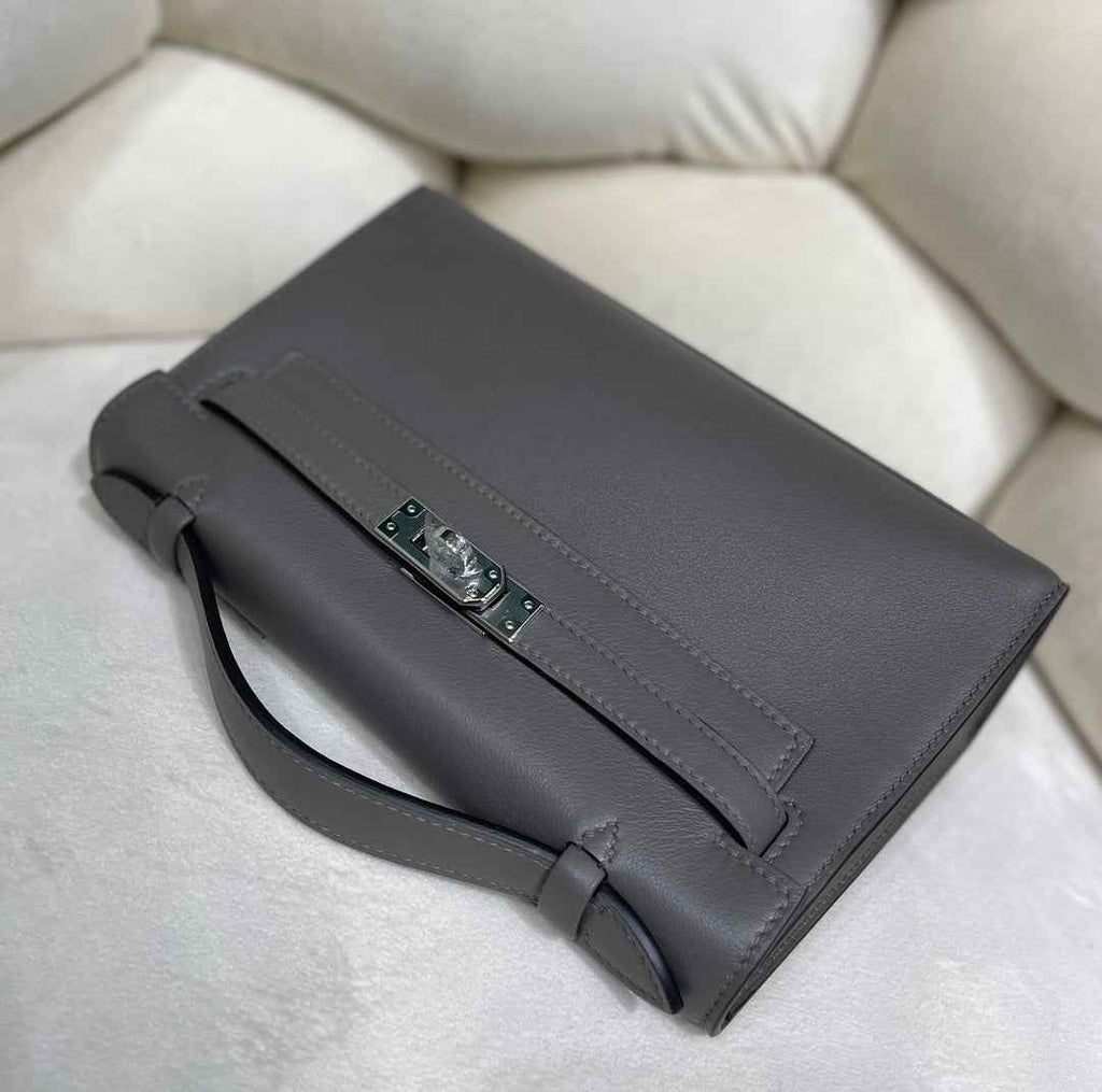Hermes Kelly Bag 22 Dark Gray Swift Leather Silver Hardware