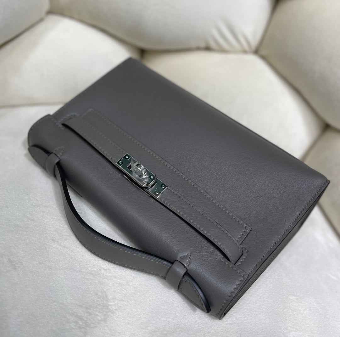 Hermes Kelly Bag 22 Dark Gray Swift Leather Silver Hardware