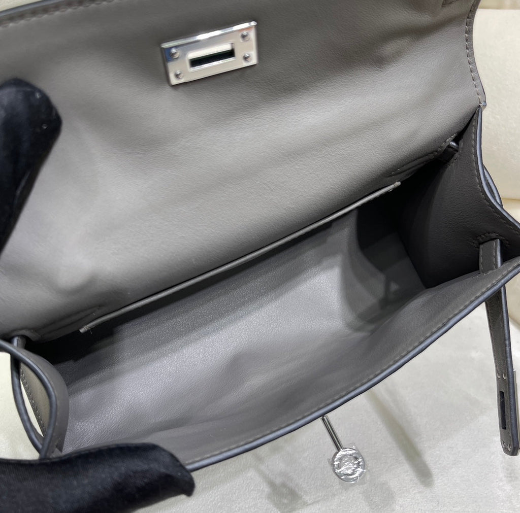 Hermes Kelly Bag 22 Dark Gray Swift Leather Silver Hardware