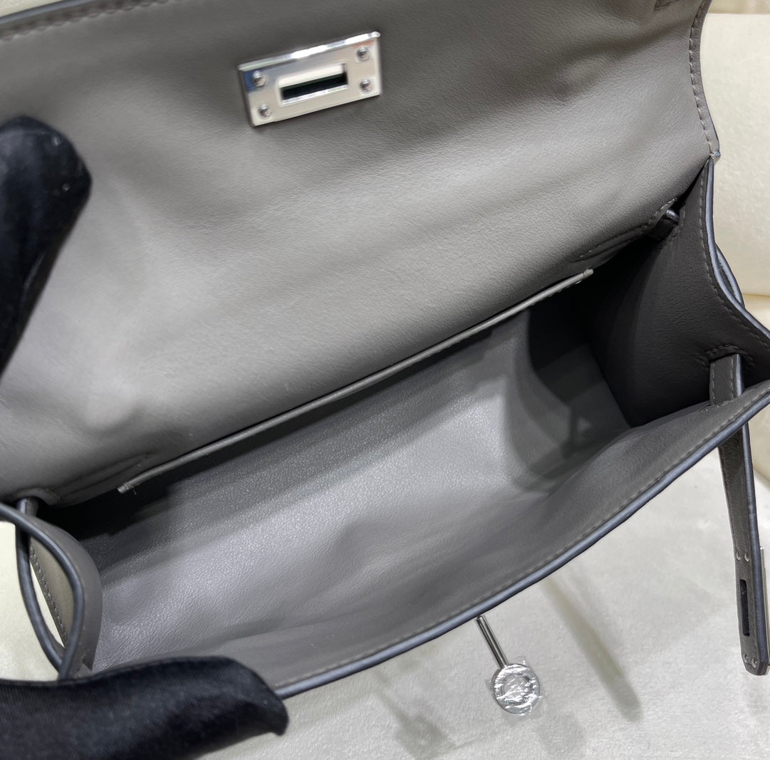 Hermes Kelly Bag 22 Dark Gray Swift Leather Silver Hardware