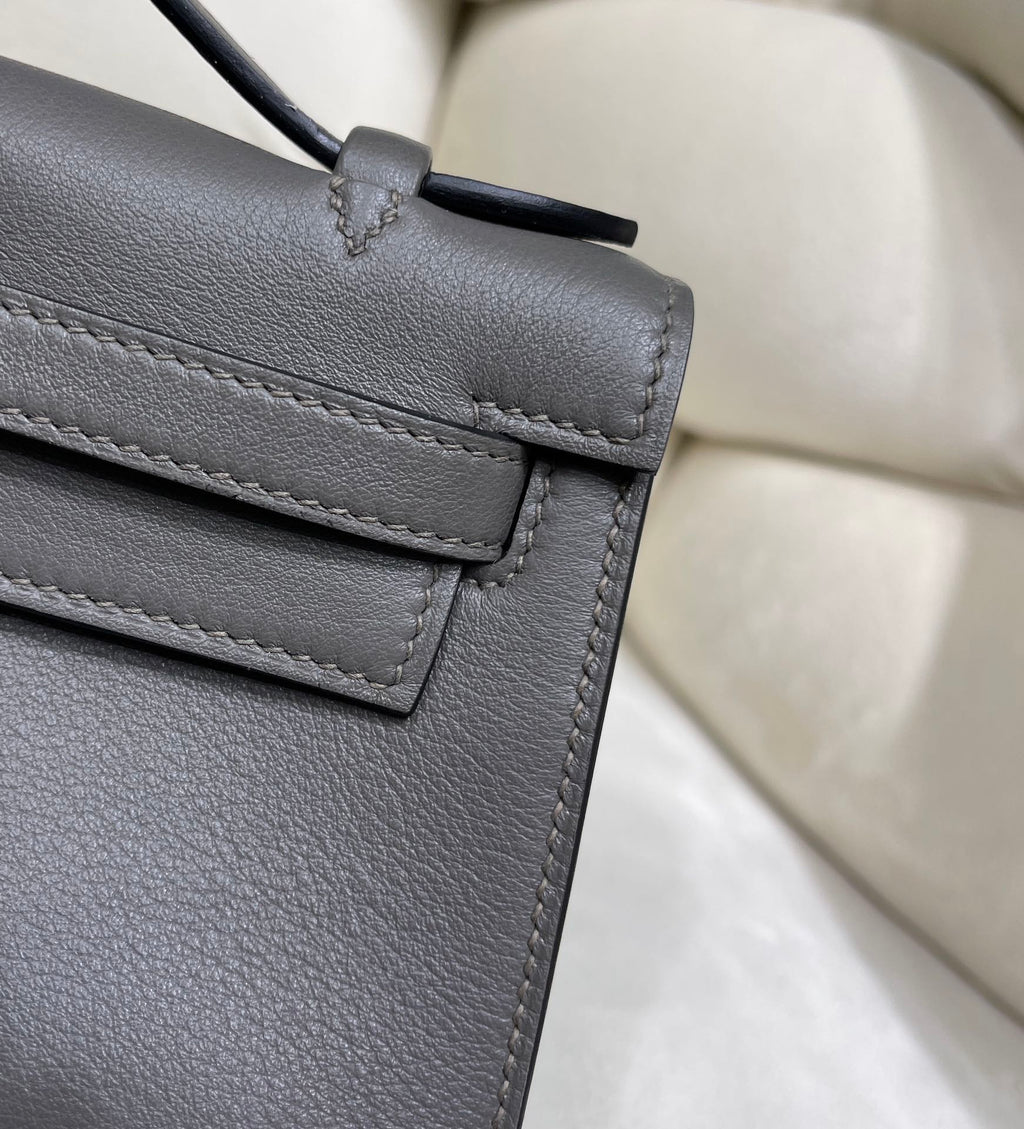 Hermes Kelly Bag 22 Dark Gray Swift Leather Gold Hardware