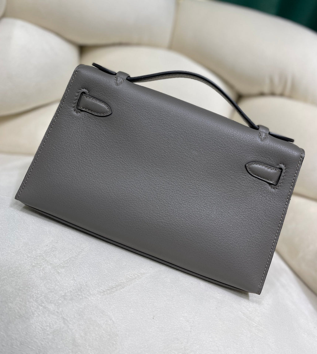 Hermes Kelly Bag 22 Dark Gray Swift Leather Gold Hardware