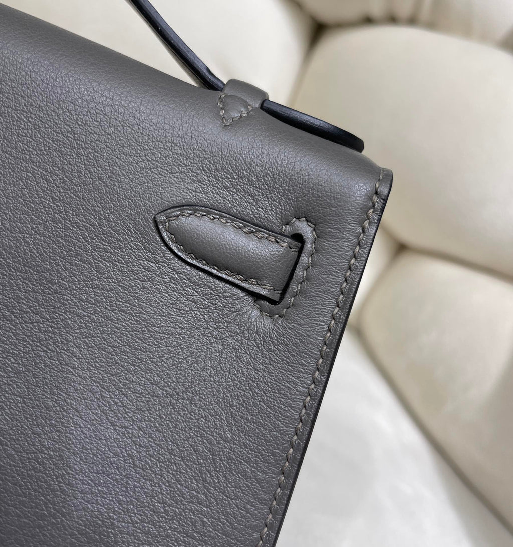 Hermes Kelly Bag 22 Dark Gray Swift Leather Gold Hardware