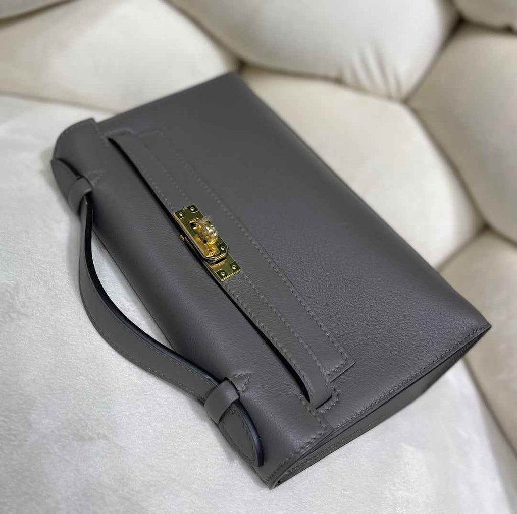 Hermes Kelly Bag 22 Dark Gray Swift Leather Gold Hardware