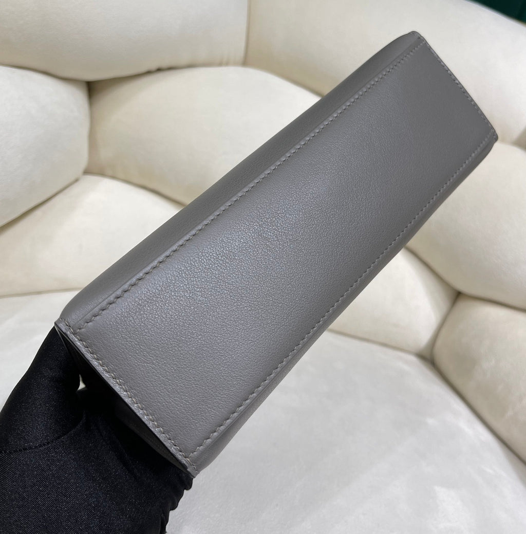 Hermes Kelly Bag 22 Dark Gray Swift Leather Gold Hardware