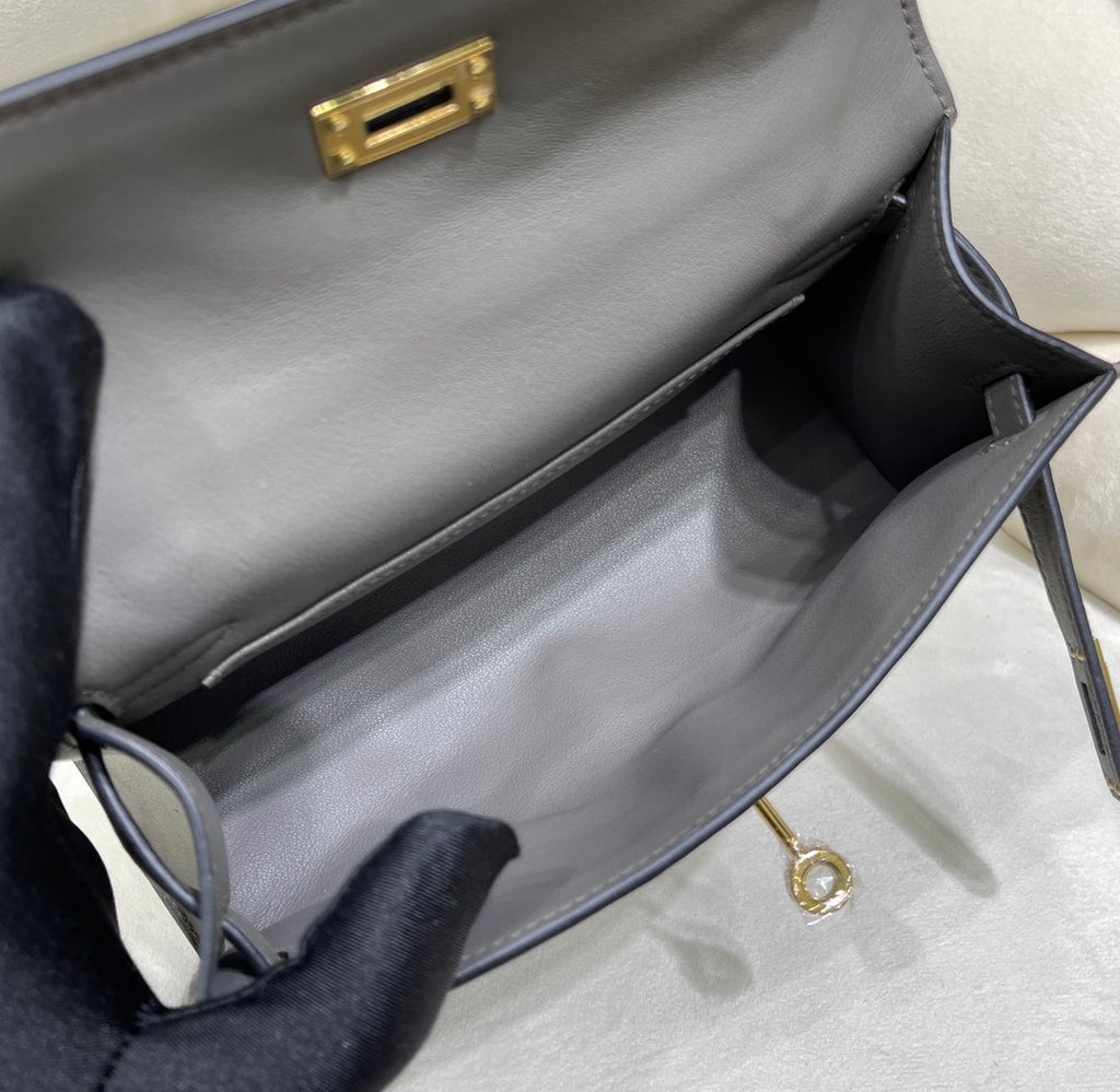 Hermes Kelly Bag 22 Dark Gray Swift Leather Gold Hardware