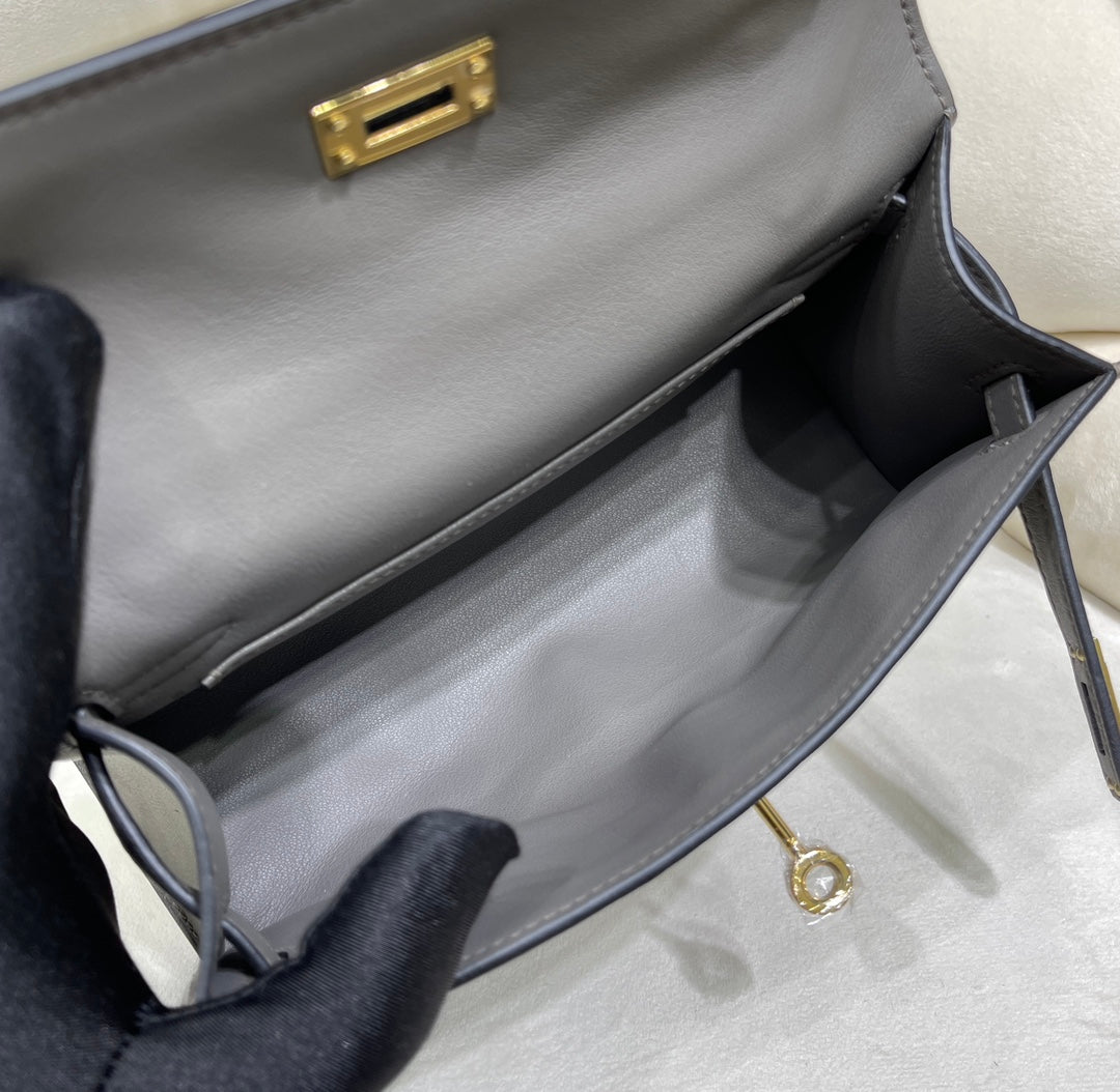 Hermes Kelly Bag 22 Dark Gray Swift Leather Gold Hardware