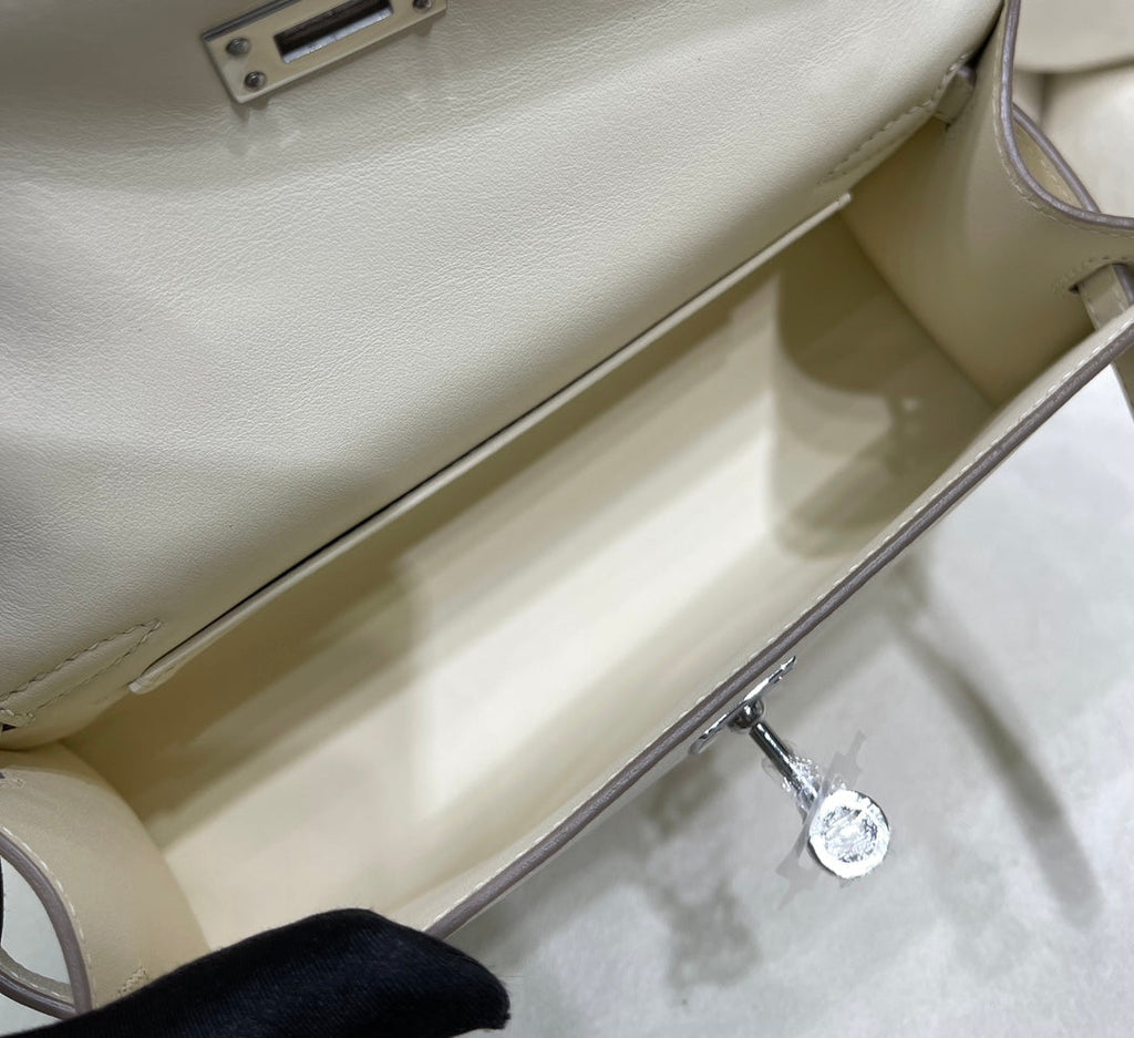 Hermes Kelly Bag 22 Beige Swift Leather Silver Hardware