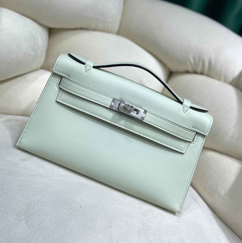 Hermes Kelly Bag 22 Light Green Swift Leather Silver Hardware
