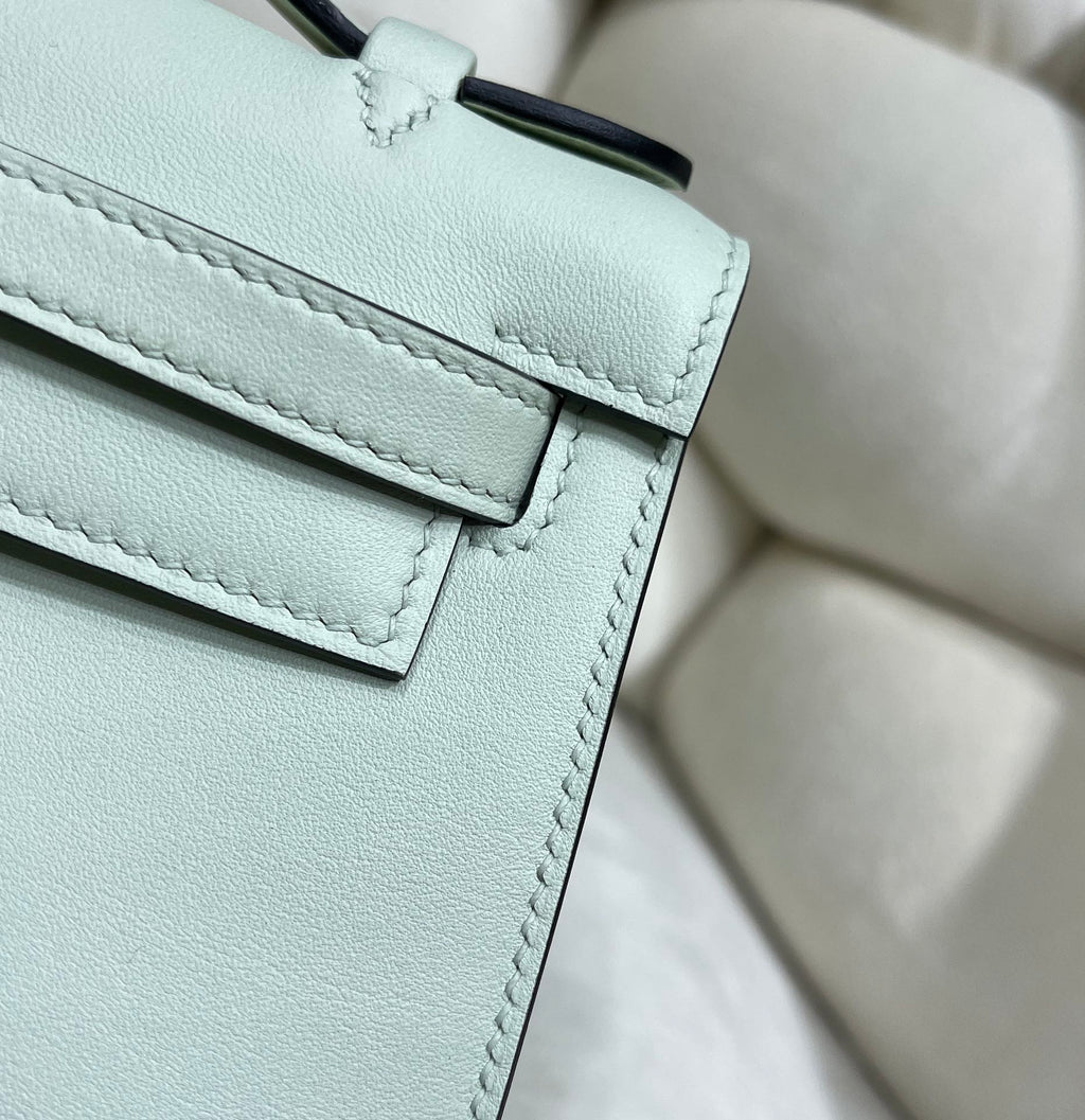 Hermes Kelly Bag 22 Light Green Swift Leather Silver Hardware