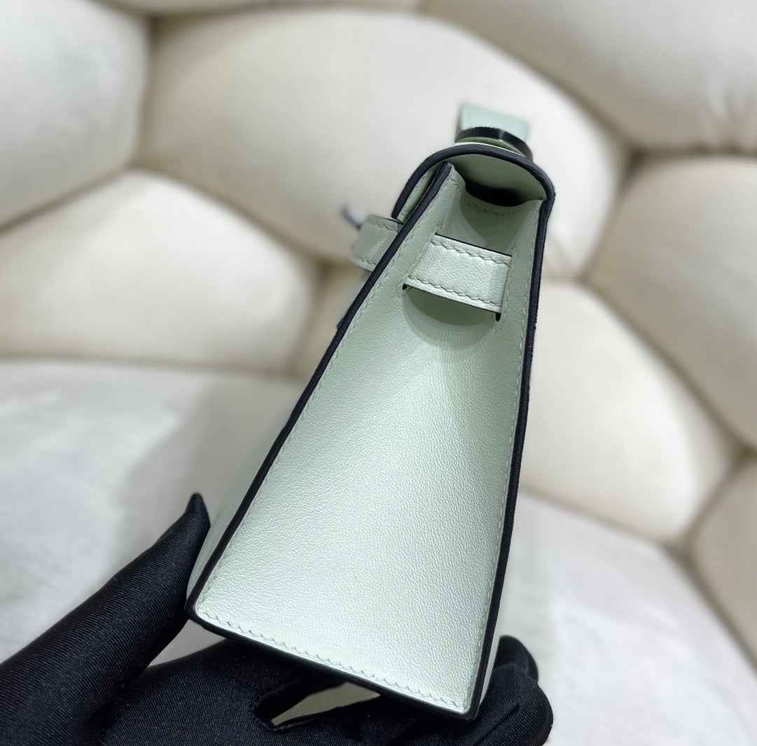 Hermes Kelly Bag 22 Light Green Swift Leather Silver Hardware