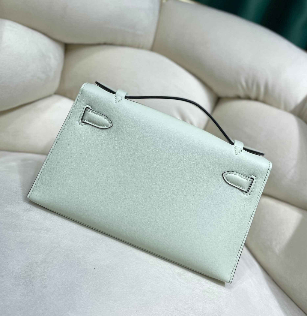 Hermes Kelly Bag 22 Light Green Swift Leather Silver Hardware
