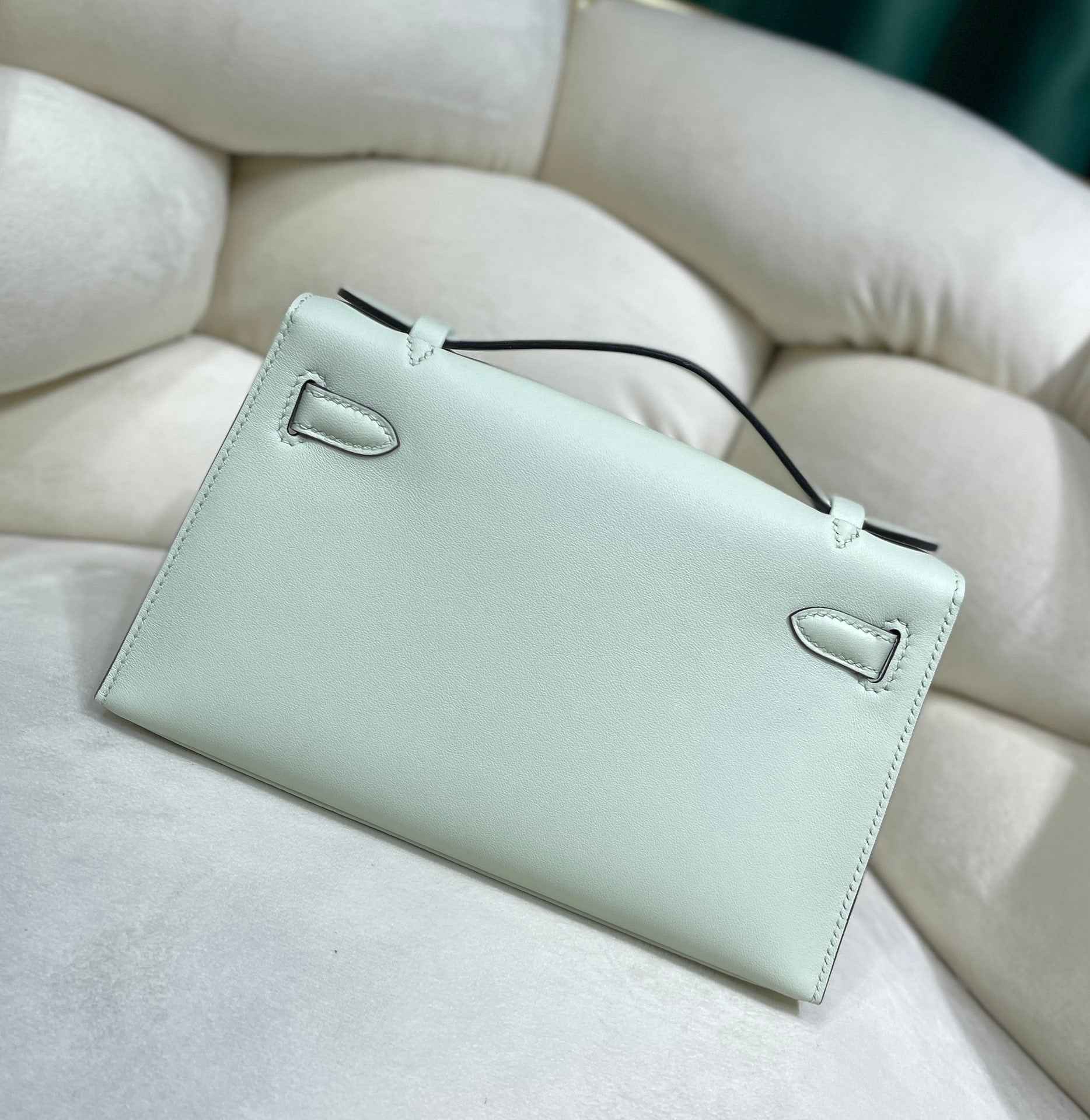 Hermes Kelly Bag 22 Light Green Swift Leather Silver Hardware
