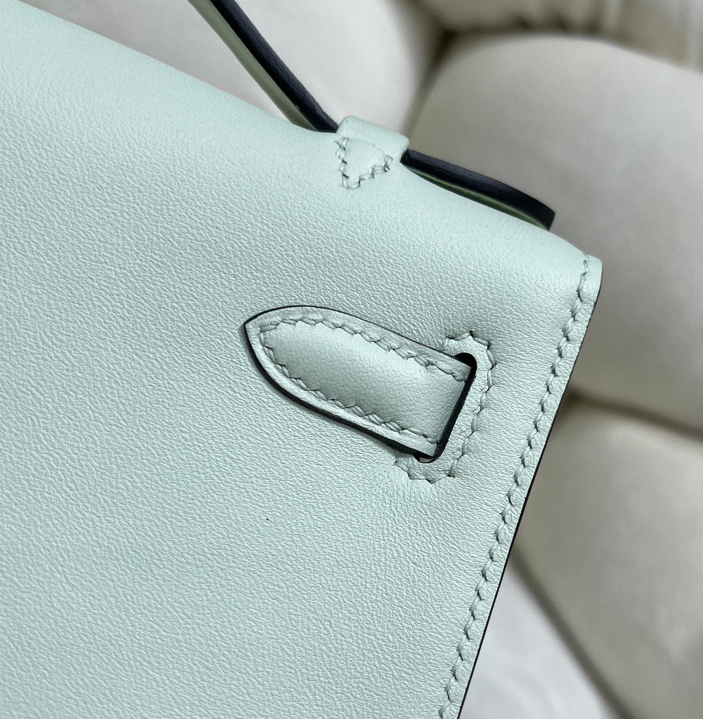 Hermes Kelly Bag 22 Light Green Swift Leather Silver Hardware