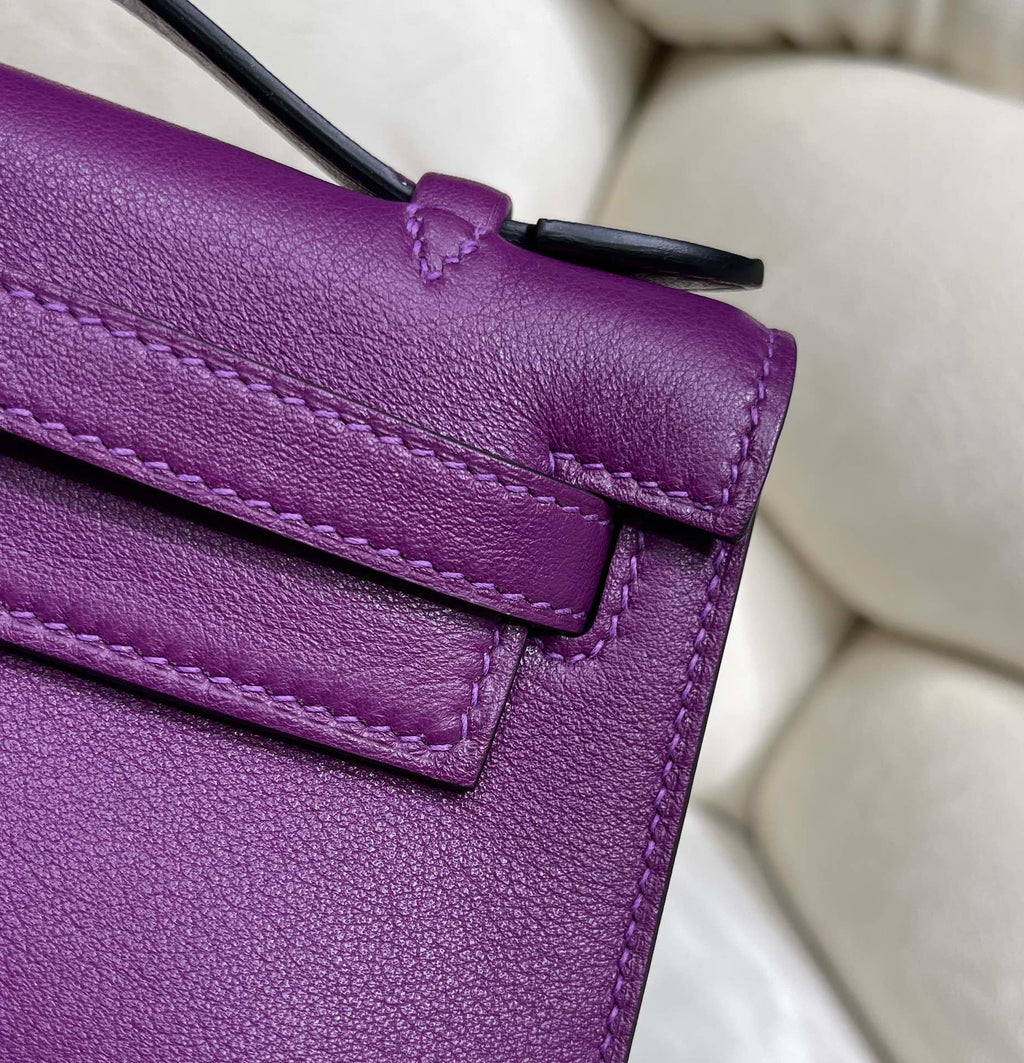 Hermes Kelly Bag 22 Purple Swift Leather Gold Hardware