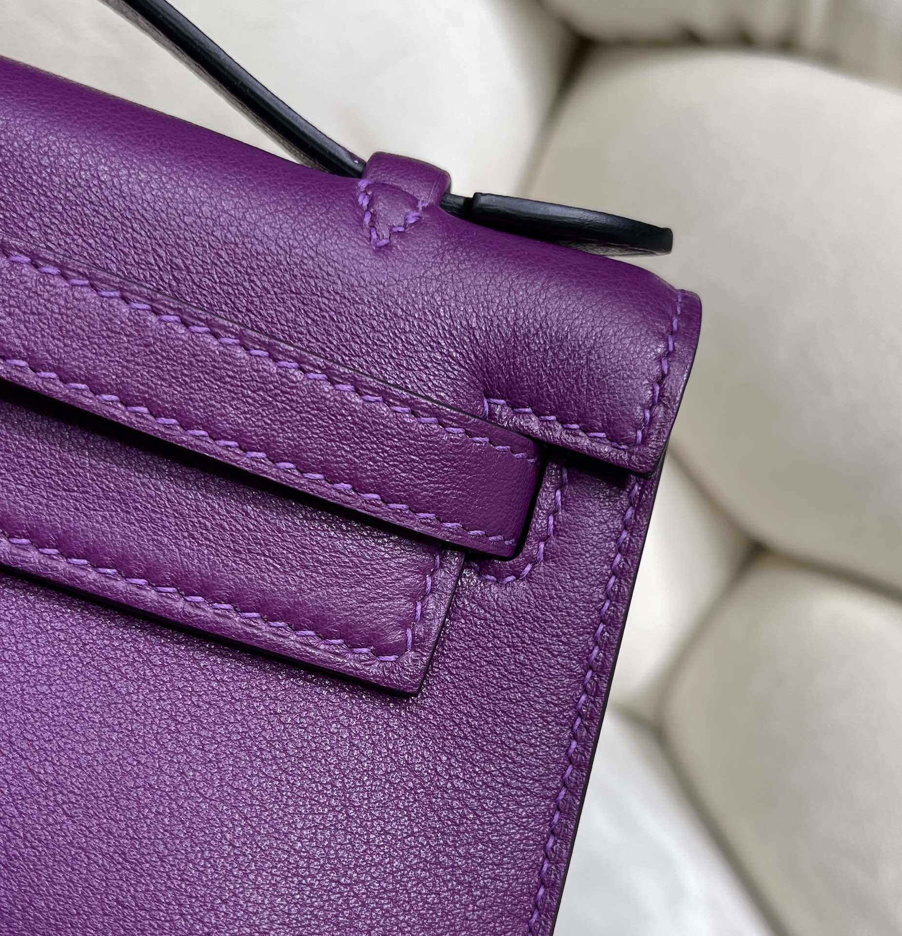 Hermes Kelly Bag 22 Purple Swift Leather Gold Hardware