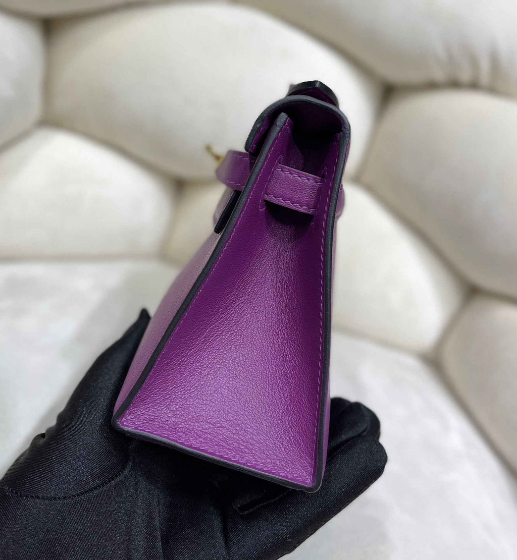 Hermes Kelly Bag 22 Purple Swift Leather Gold Hardware