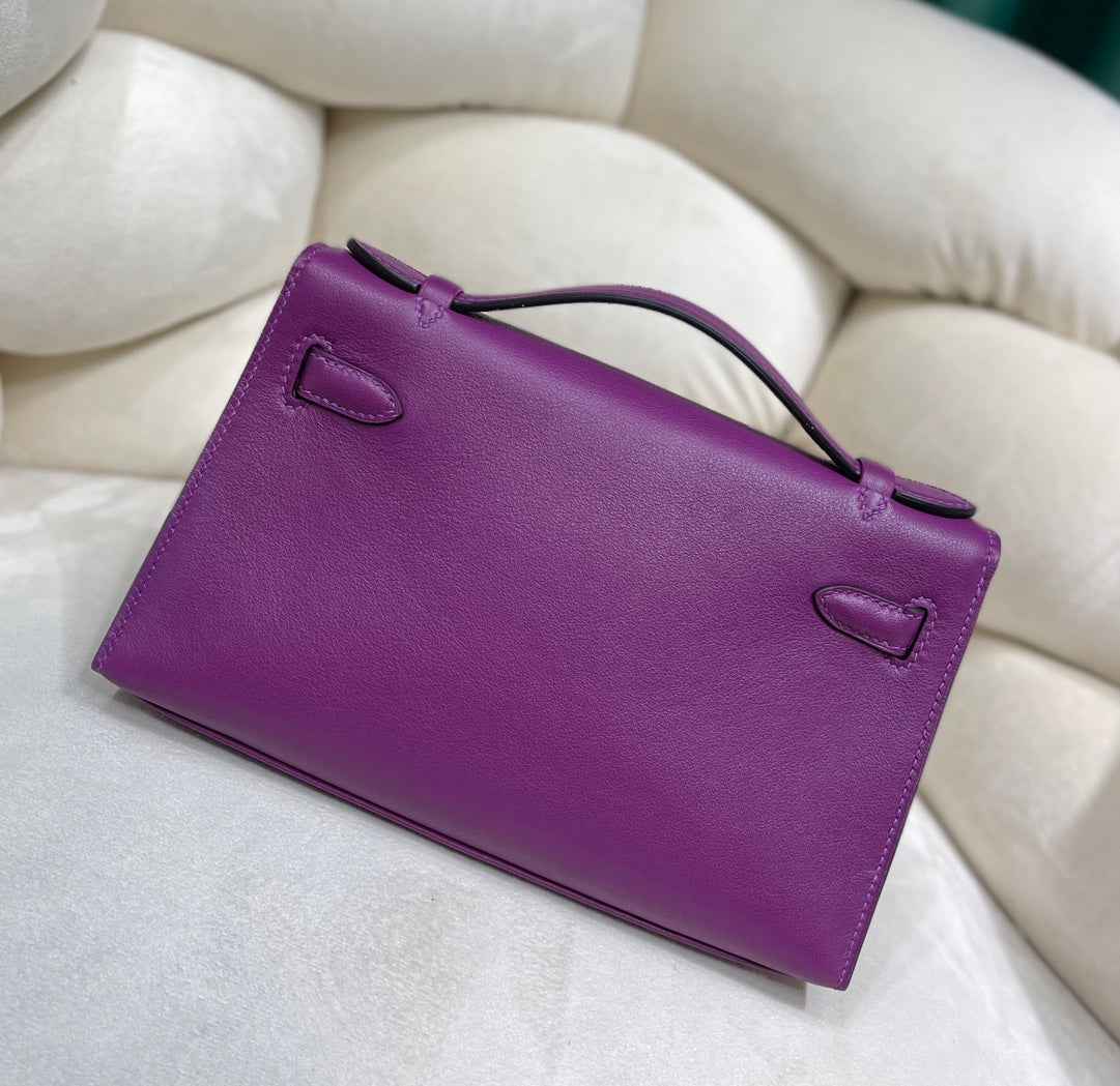 Hermes Kelly Bag 22 Purple Swift Leather Gold Hardware
