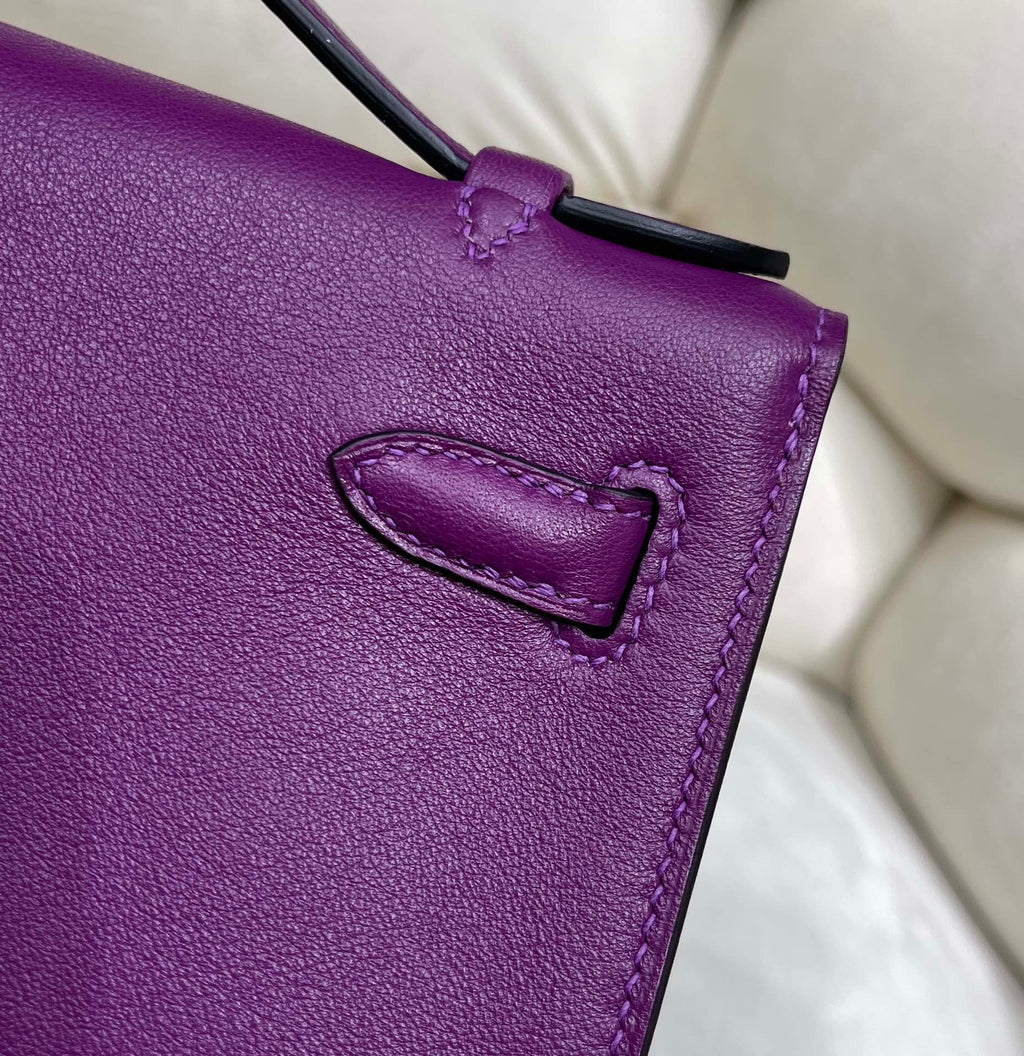 Hermes Kelly Bag 22 Purple Swift Leather Gold Hardware