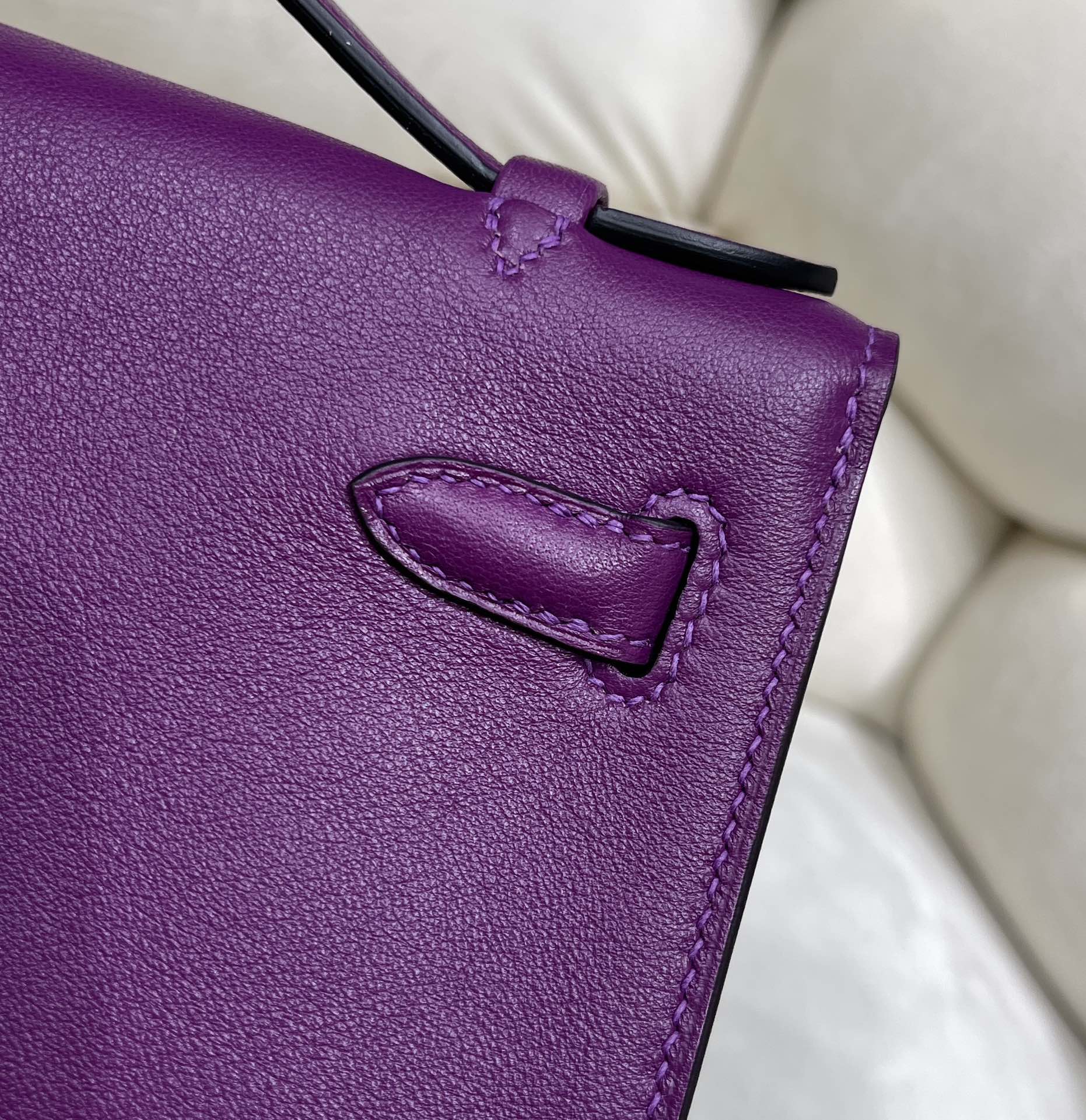 Hermes Kelly Bag 22 Purple Swift Leather Gold Hardware
