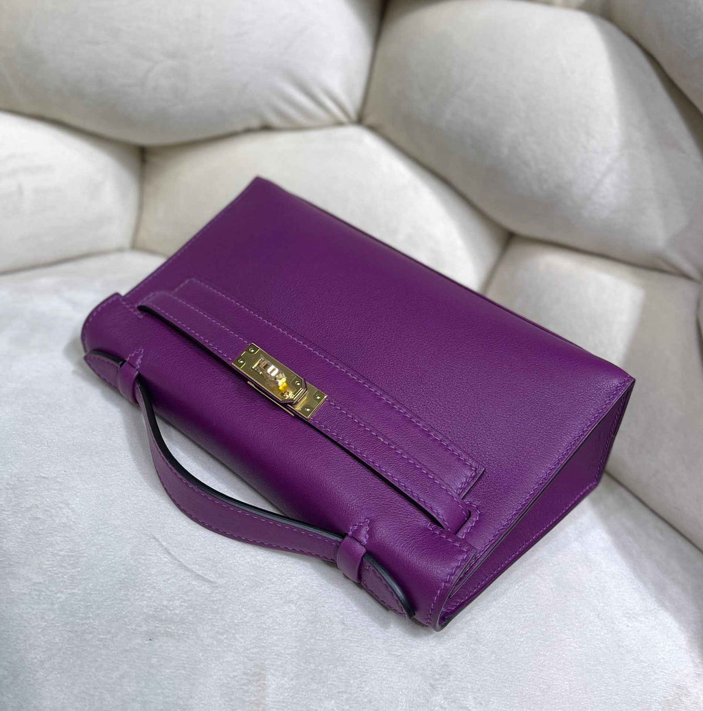 Hermes Kelly Bag 22 Purple Swift Leather Gold Hardware