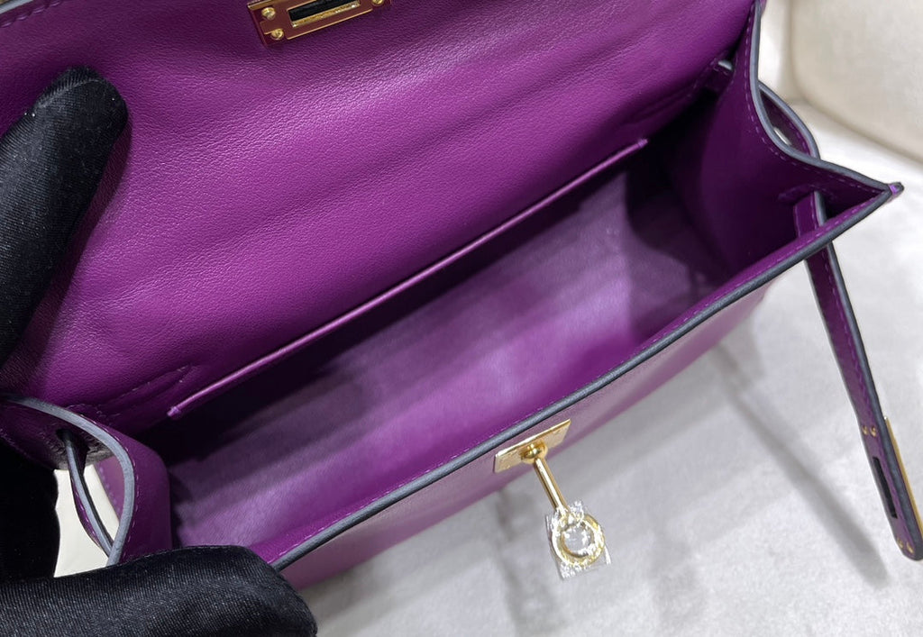 Hermes Kelly Bag 22 Purple Swift Leather Gold Hardware