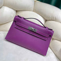 Hermes Kelly Bag 22 Purple Swift Leather Silver Hardware