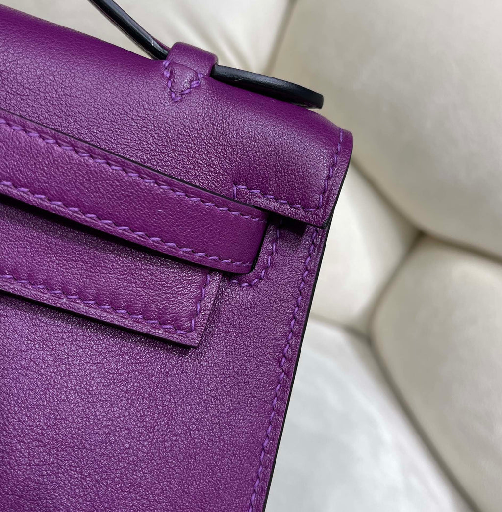 Hermes Kelly Bag 22 Purple Swift Leather Silver Hardware
