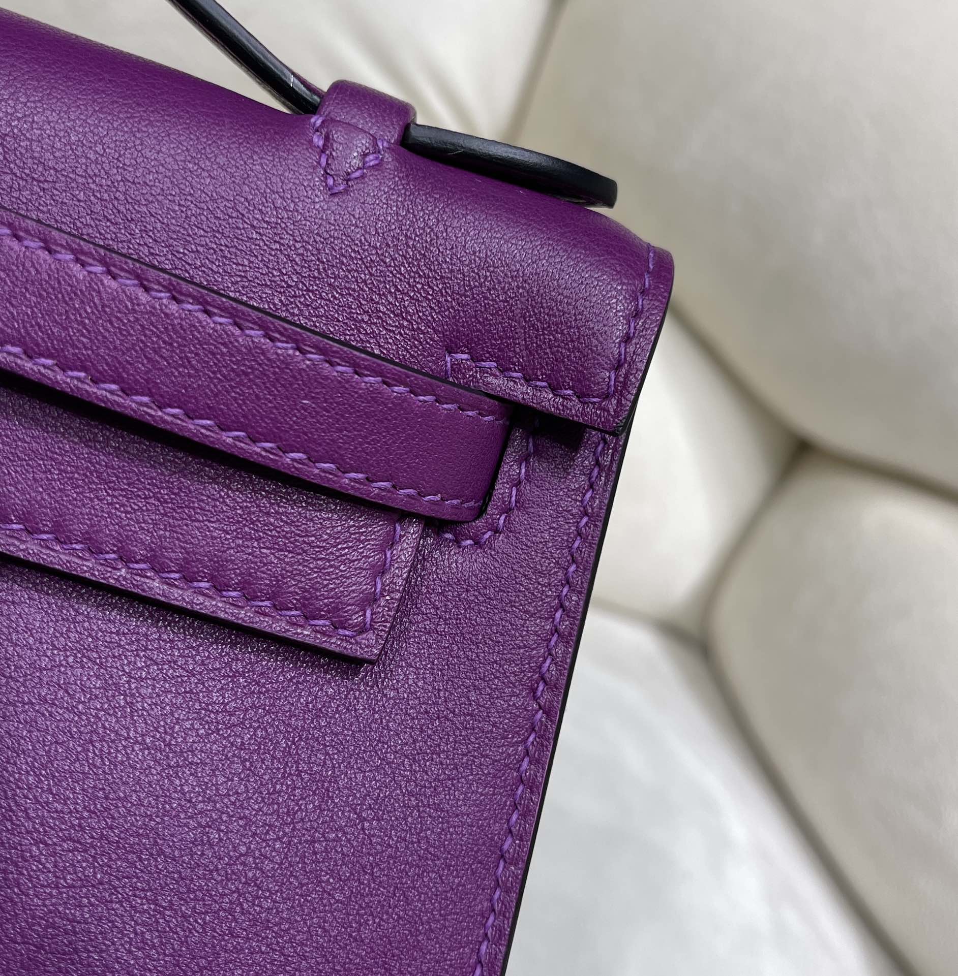 Hermes Kelly Bag 22 Purple Swift Leather Silver Hardware
