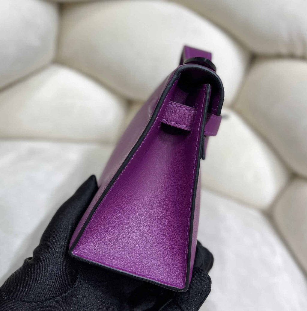 Hermes Kelly Bag 22 Purple Swift Leather Silver Hardware