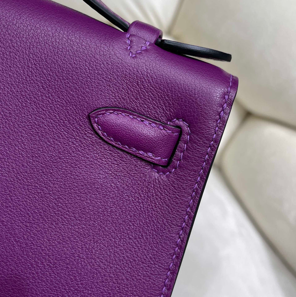 Hermes Kelly Bag 22 Purple Swift Leather Silver Hardware