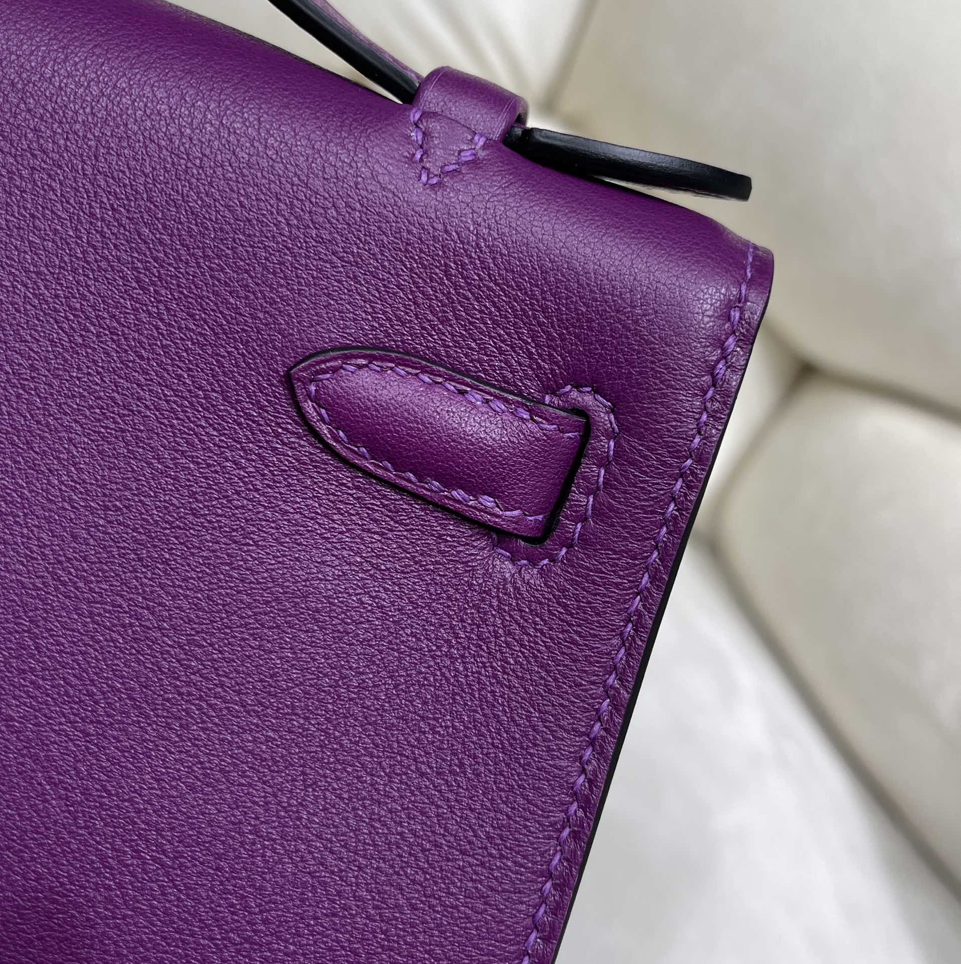 Hermes Kelly Bag 22 Purple Swift Leather Silver Hardware