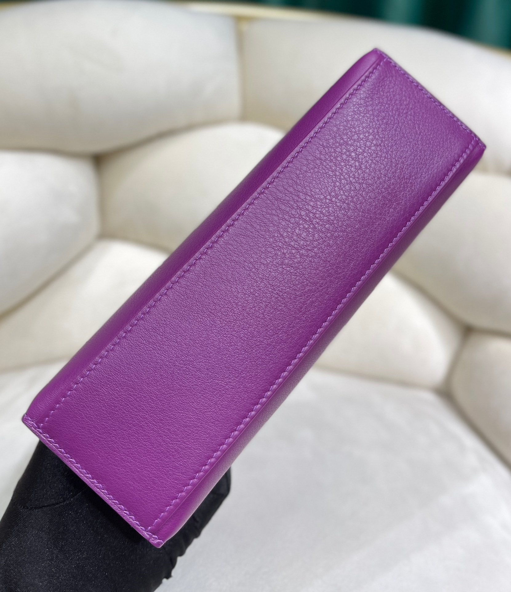 Hermes Kelly Bag 22 Purple Swift Leather Silver Hardware