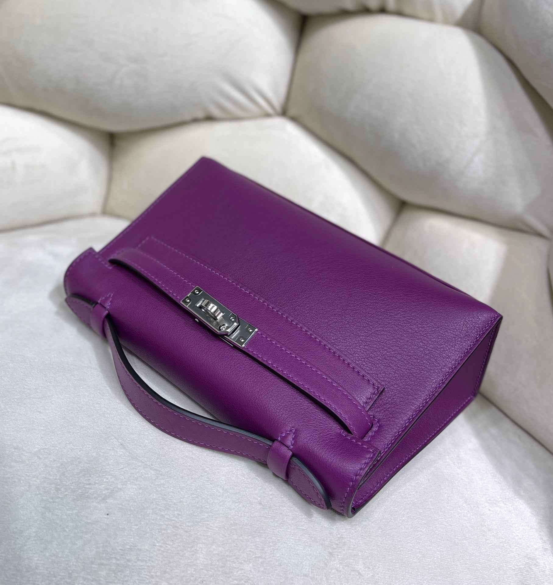 Hermes Kelly Bag 22 Purple Swift Leather Silver Hardware