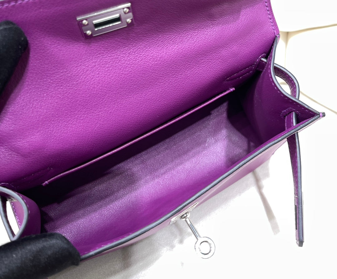 Hermes Kelly Bag 22 Purple Swift Leather Silver Hardware